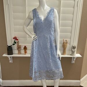 ASTR the Label Lace V Neck Midi Dress Baby Blue